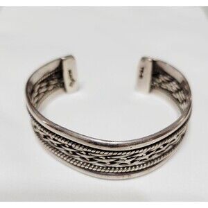 Vintage Mexico Sterling Silver .925 Basket Weave Cuff Bracelet  TE-51  2.74”